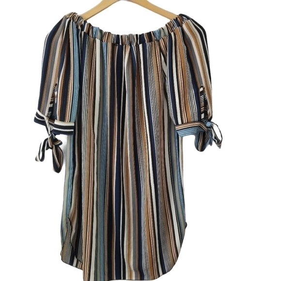 off Shoulder Bardot Shirt Tie up 3/4 Sleeves Summer Beach Dress Size S - Picture 2 of 7